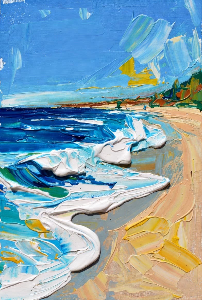 The Long Shore, a large-scale impasto seascape in acrylic on canvas, 32 x 48 in, 2026