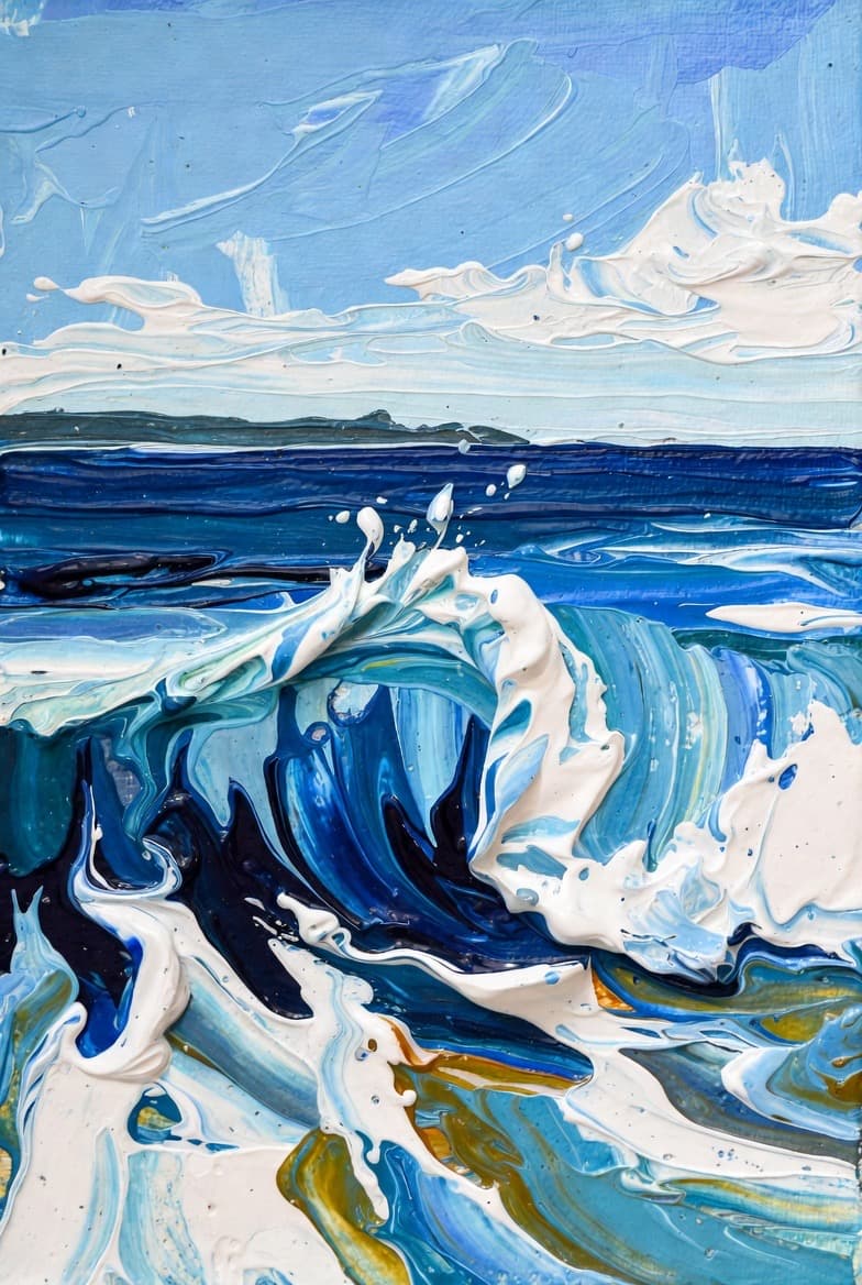 Weather Coming, a large-scale impasto seascape in acrylic on canvas, 28 x 42 in, 2026